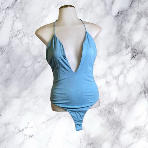 Superdown Marla Halter Bodysuit - Dusty Blue - Picture 2 of 9